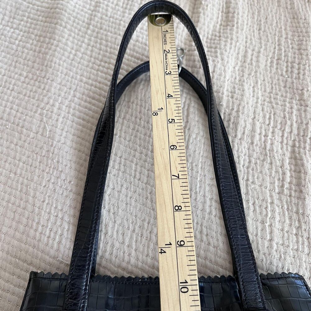 Donald J Pliner Bag Womens Medium Black Croc Embossed Leather Shoulder Tote USA - Picture 13 of 16